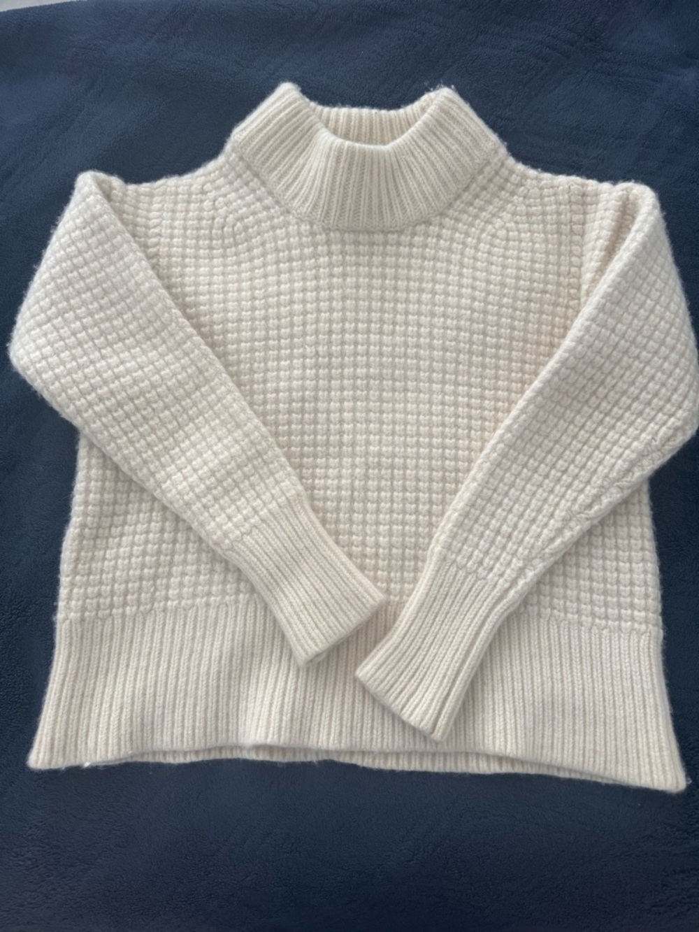 Everlane Cream Waffle Mock Neck Sweater